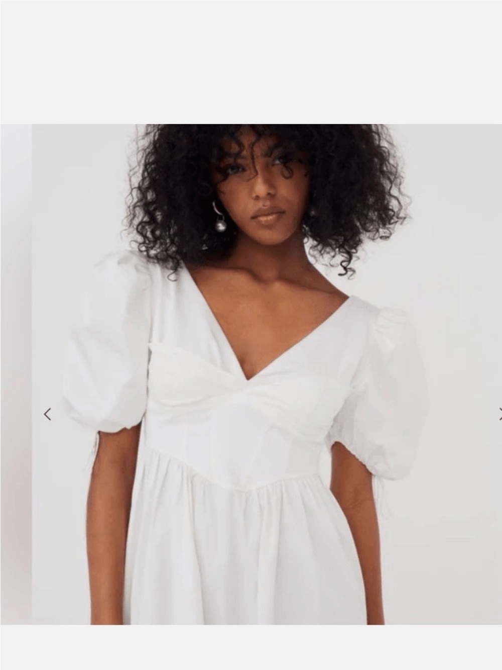 For Love & Lemons White Puff Sleeve V-Neck Midi Dress